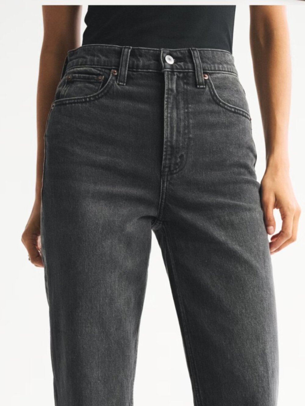 Abercrombie & Fitch Straight Leg Jeans in Washed Charcoal Black